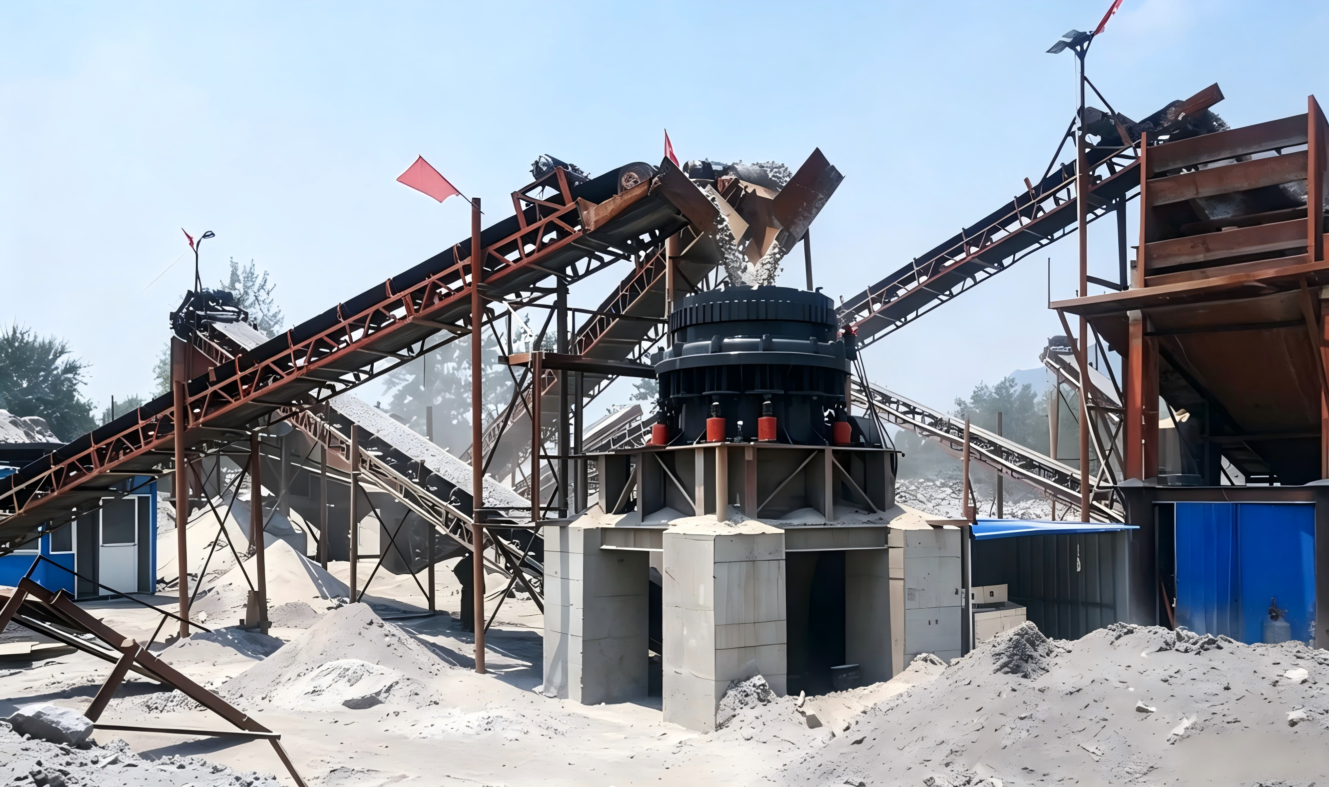 Hengtai basalt three stage crushing production line 200 to 250 TPH premium aggregate system with jaw cone crushers and sand washer
