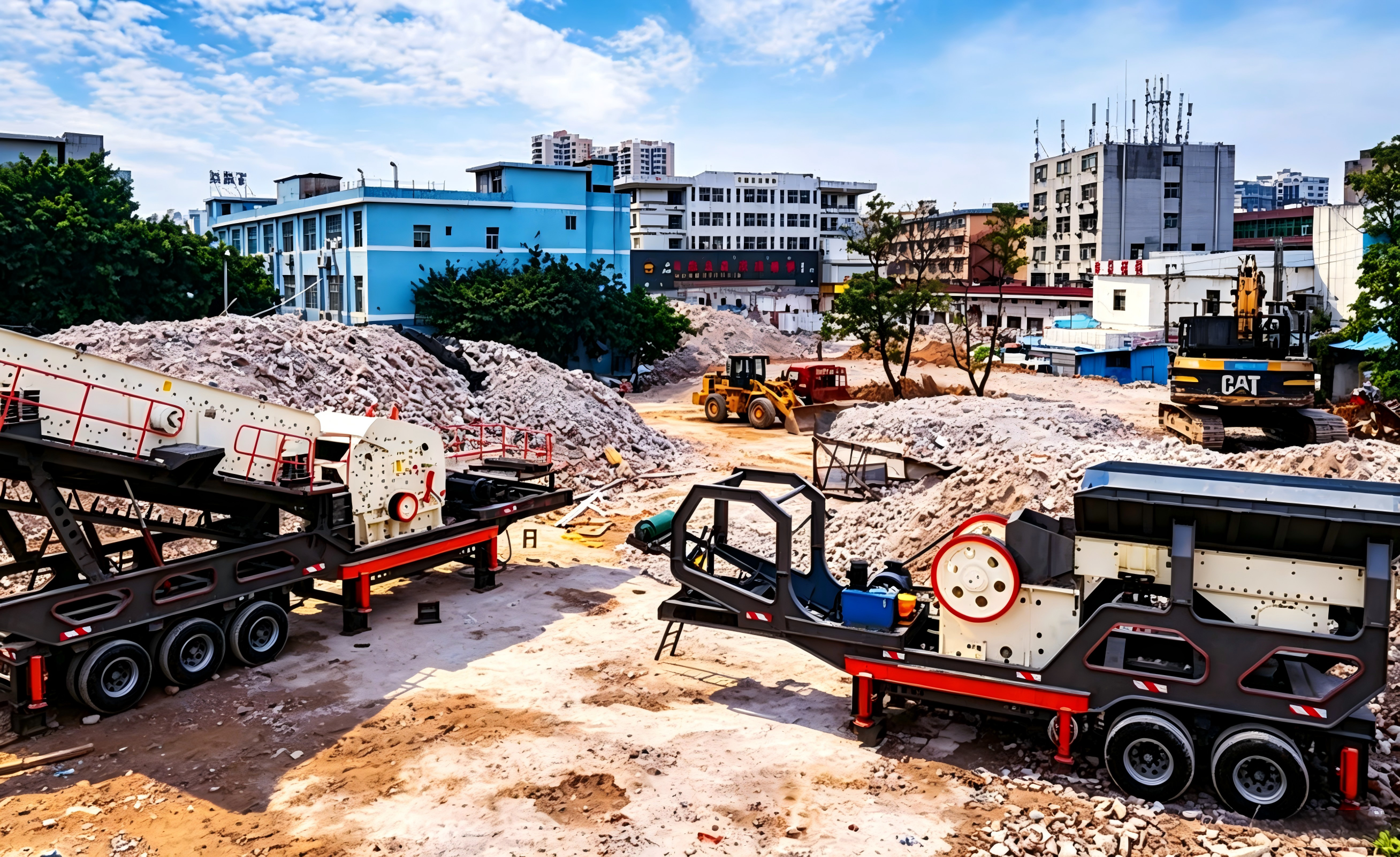 Hengtai granite mobile crushing station dual unit 150 TPH portable aggregate plant with closed loop screening